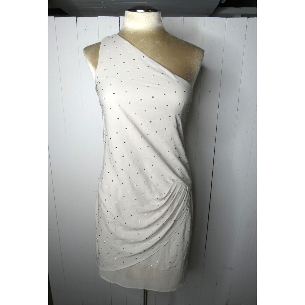 Express Women's 4 Grey One Sleeve Mini Dress Rhinestones Side Ruched